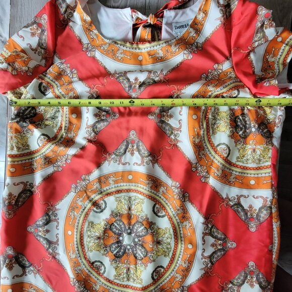 Danny & Nicole Orange Cream Baroque Print Shift Dress 22W Short Sleeve Bow Back - Picture 12 of 15
